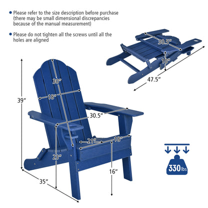 Foldable Weather Resistant Patio Chair with Built-in Cup Holder, Navy Adirondack Chairs   at Gallery Canada