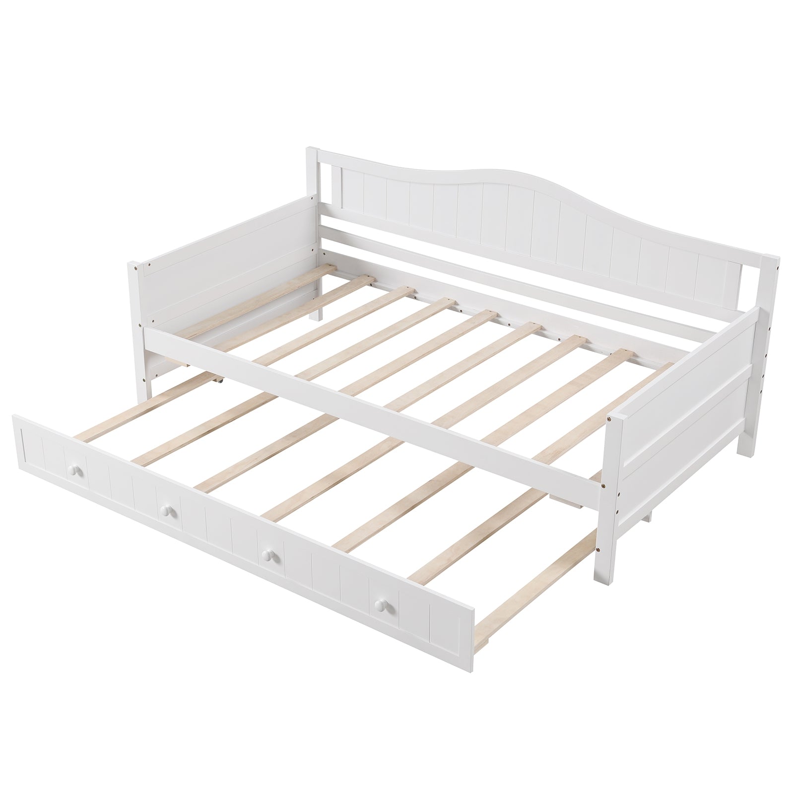 Twin Size Daybed with Trundle and Slats Support on Wheels, White Trundle Bed Frame White at Gallery Canada