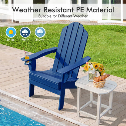 Foldable Weather Resistant Patio Chair with Built-in Cup Holder, Navy Adirondack Chairs   at Gallery Canada