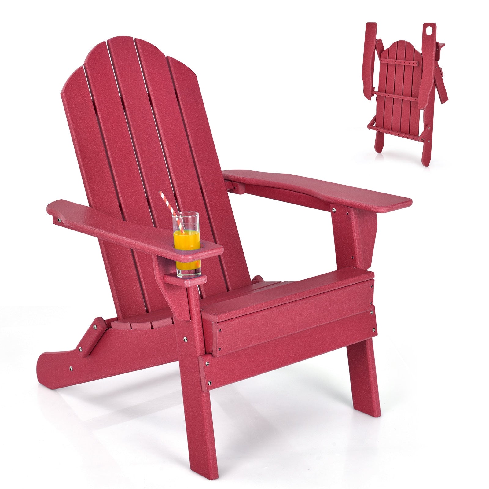 Foldable Weather Resistant Patio Chair with Built-in Cup Holder, Red Adirondack Chairs Red  at Gallery Canada