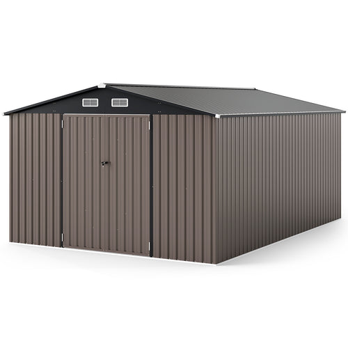 10 x 14 FT Outdoor Storage Shed with Improved Windproof Metal Structure, Gray