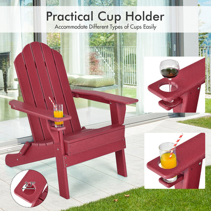 Foldable Weather Resistant Patio Chair with Built-in Cup Holder, Red Adirondack Chairs   at Gallery Canada