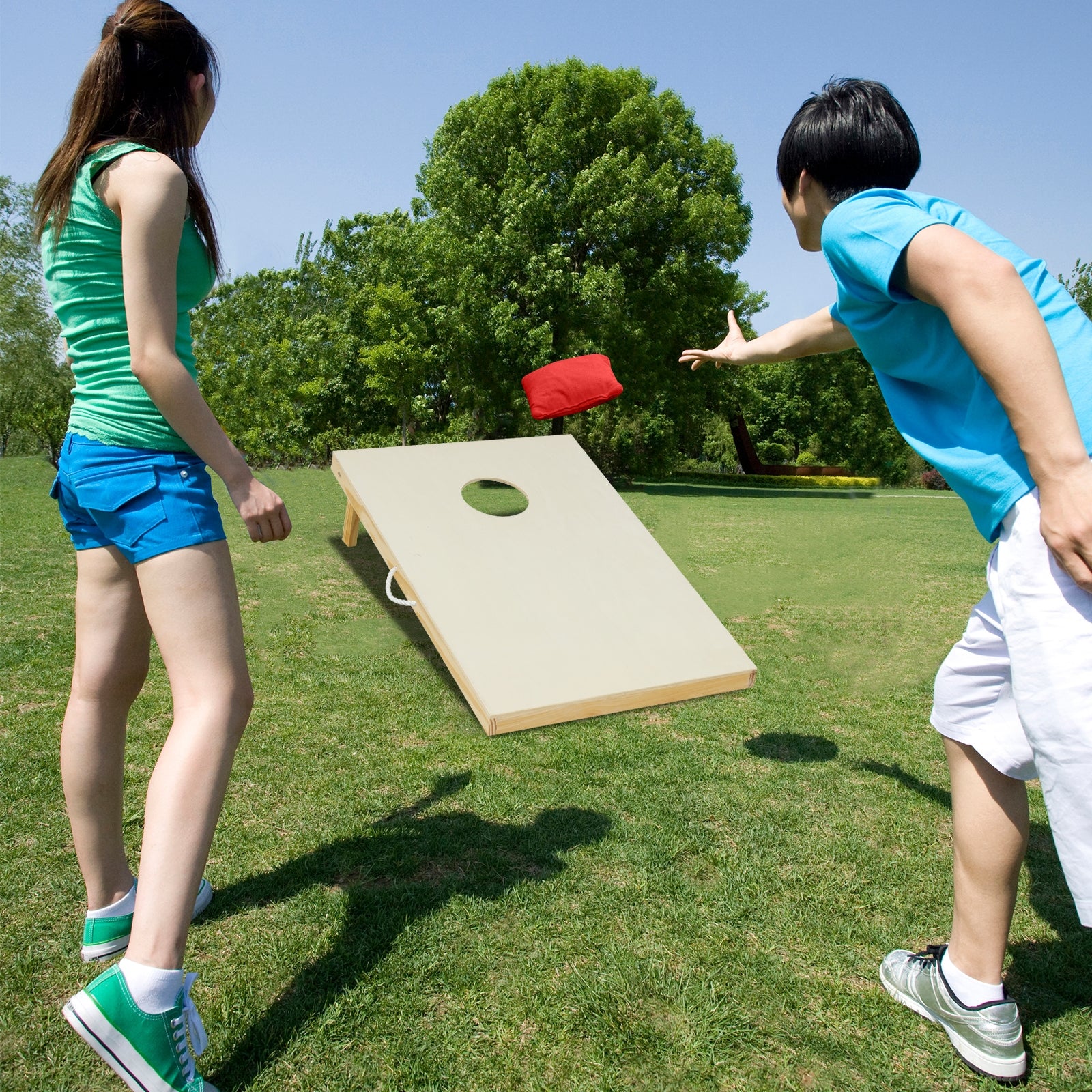 Solid Wood Cornhole Board Set Portable Corn Hole Game Board Includes 8 Bean Bags-S, Natural Sandboxes at Gallery Canada