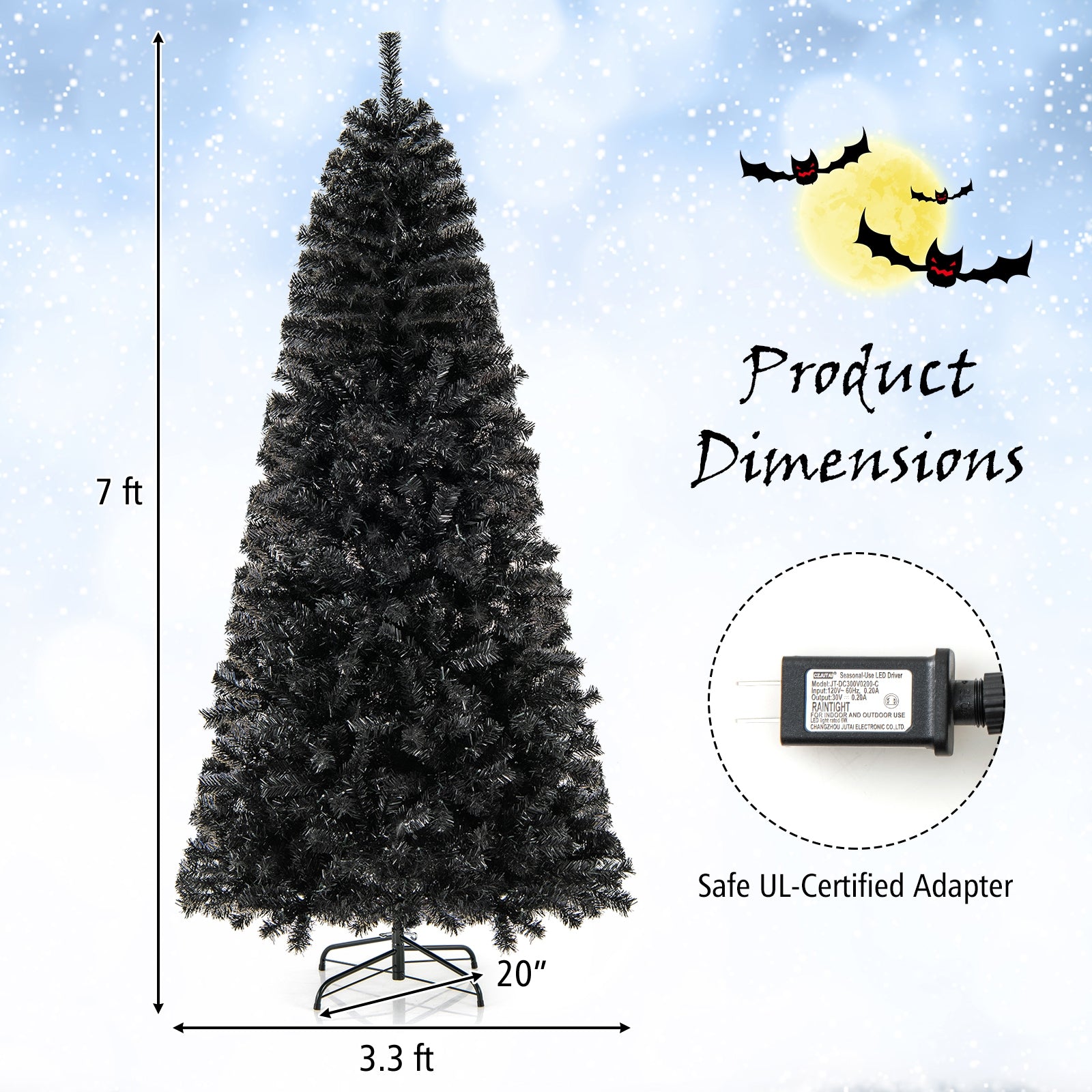 6/7 FT Artificial Christmas Tree with Bendable Top Section and Warm Light-7 ft, Black Christmas Tree   at Gallery Canada