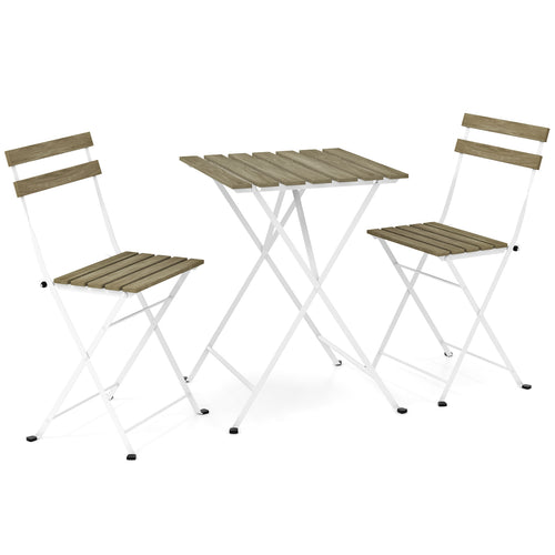 3 Piece Patio Acacia Wood Bistro Set with Slatted Seat and Tabletop, Gray