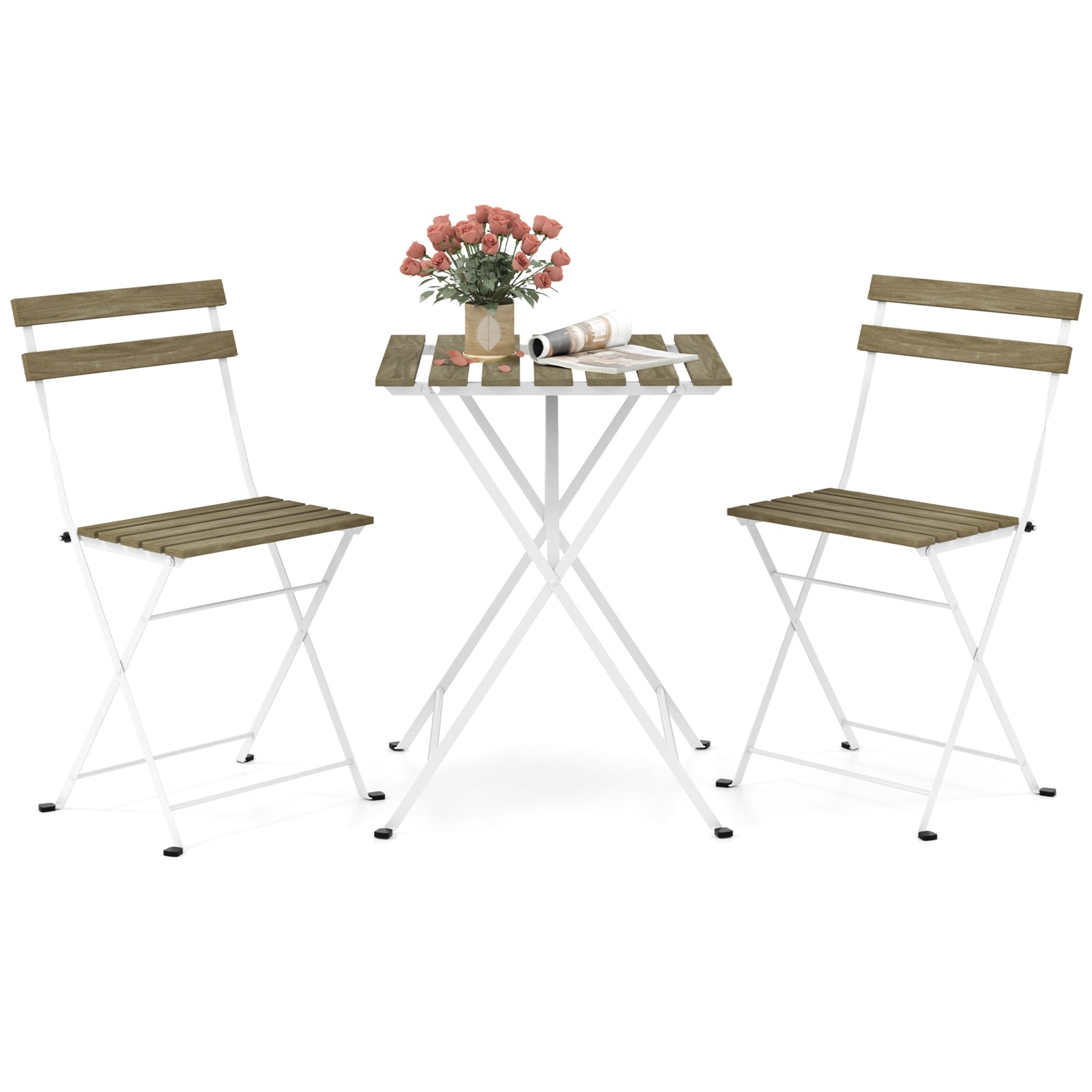 3 Piece Patio Acacia Wood Bistro Set with Slatted Seat and Tabletop, Gray Patio Dining Sets at Gallery Canada