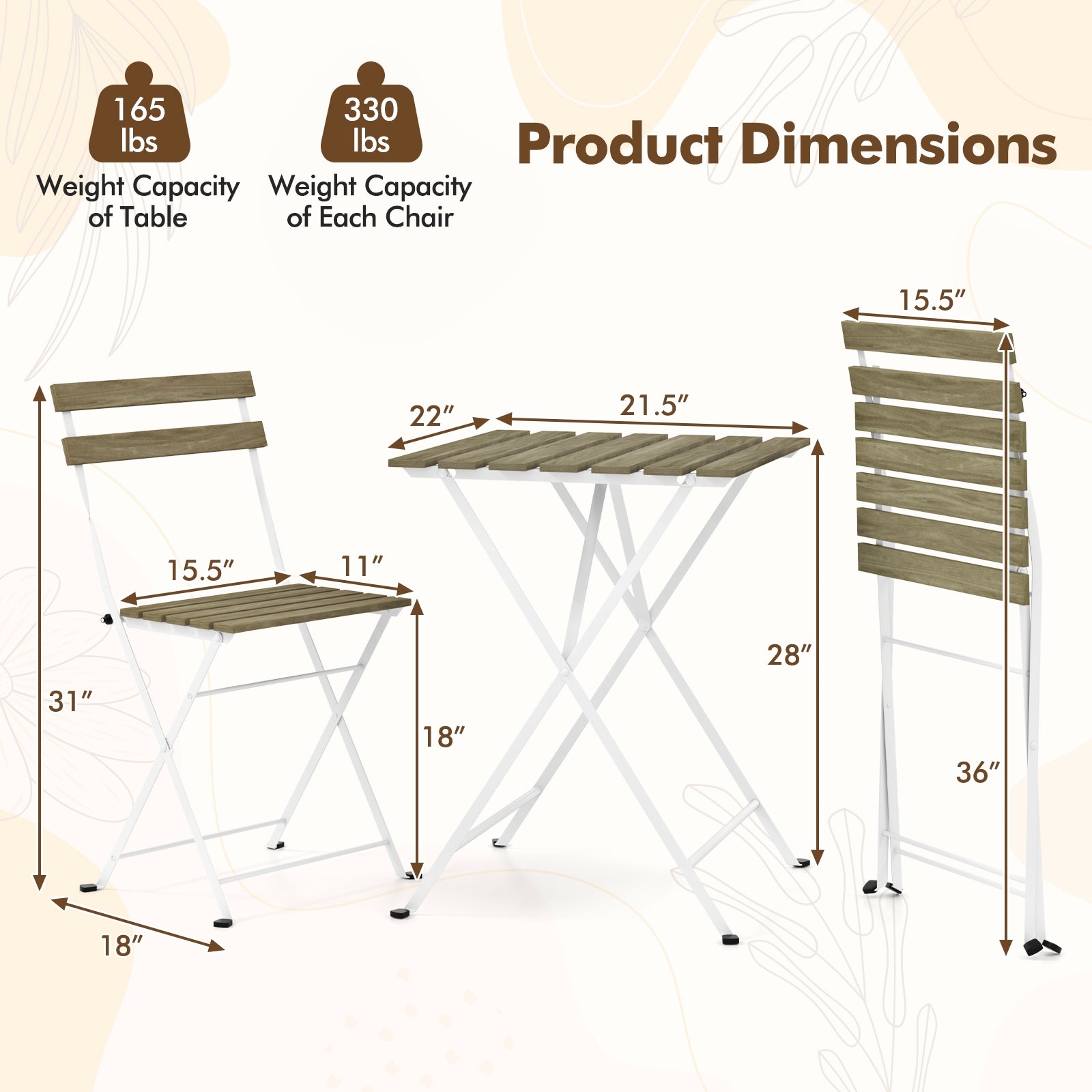 3 Piece Patio Acacia Wood Bistro Set with Slatted Seat and Tabletop, Gray Patio Dining Sets at Gallery Canada