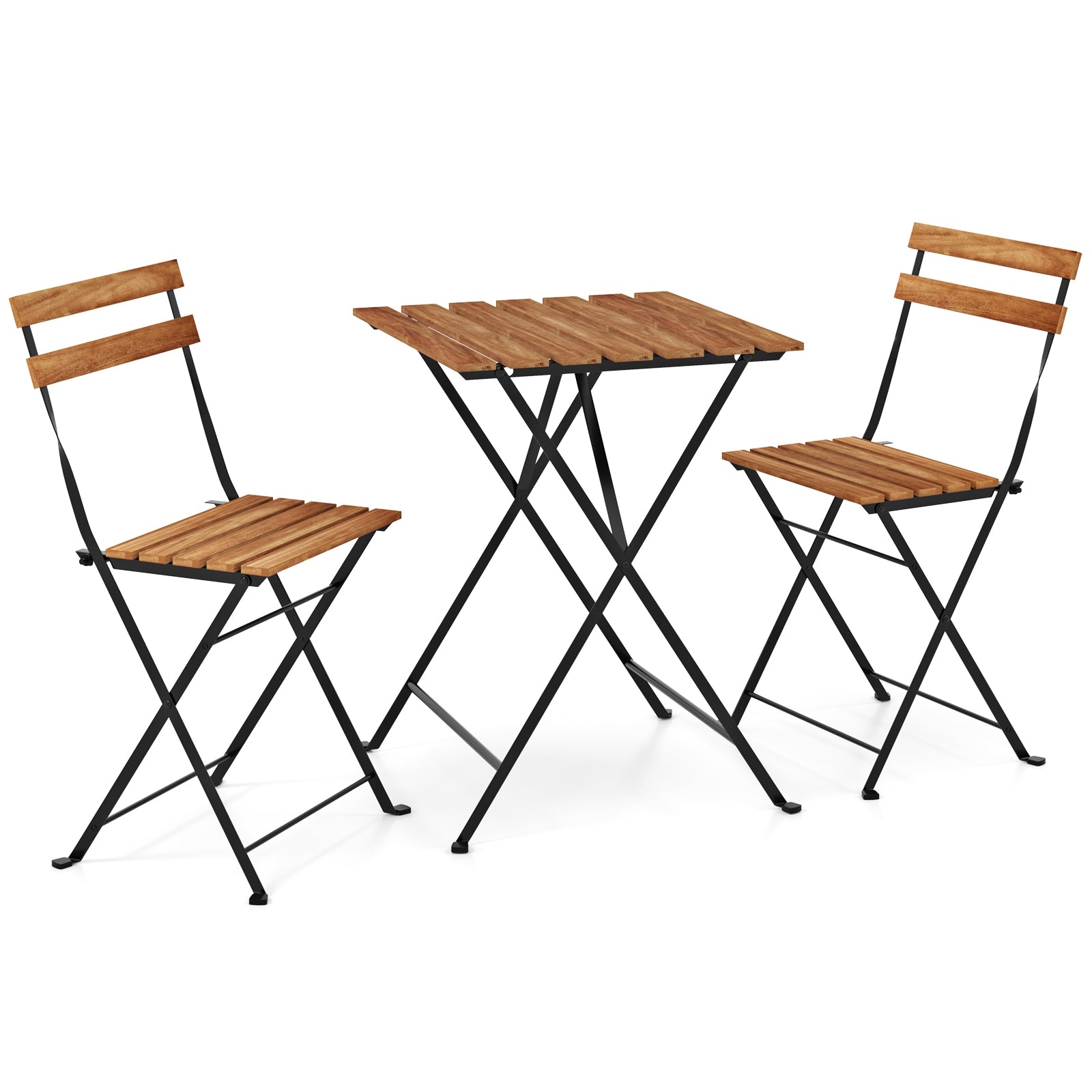 3 Piece Patio Acacia Wood Bistro Set with Slatted Seat and Tabletop, Brown Patio Dining Sets Brown at Gallery Canada
