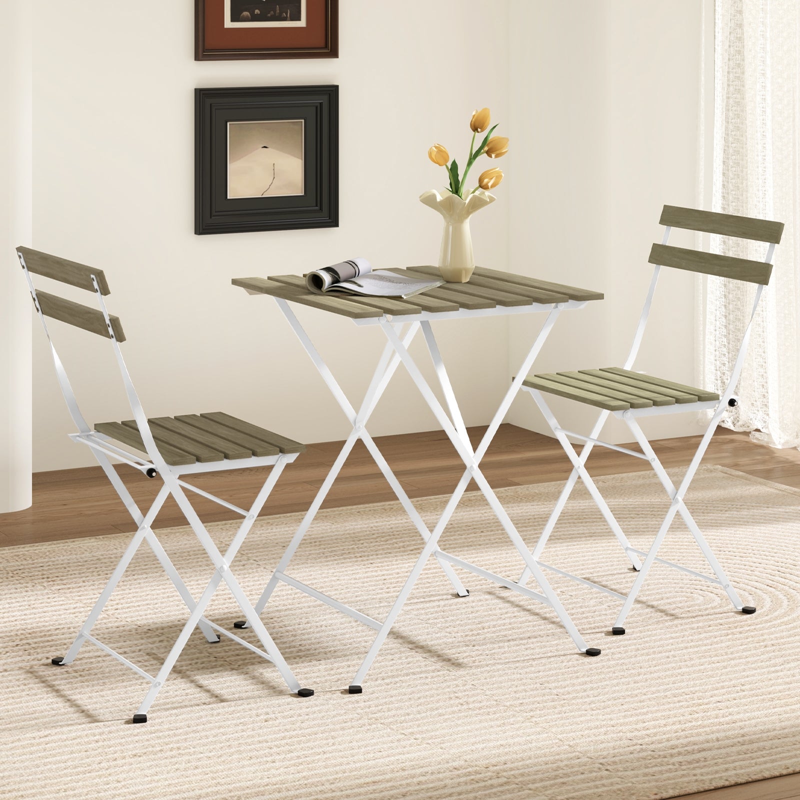 3 Piece Patio Acacia Wood Bistro Set with Slatted Seat and Tabletop, Gray Patio Dining Sets at Gallery Canada