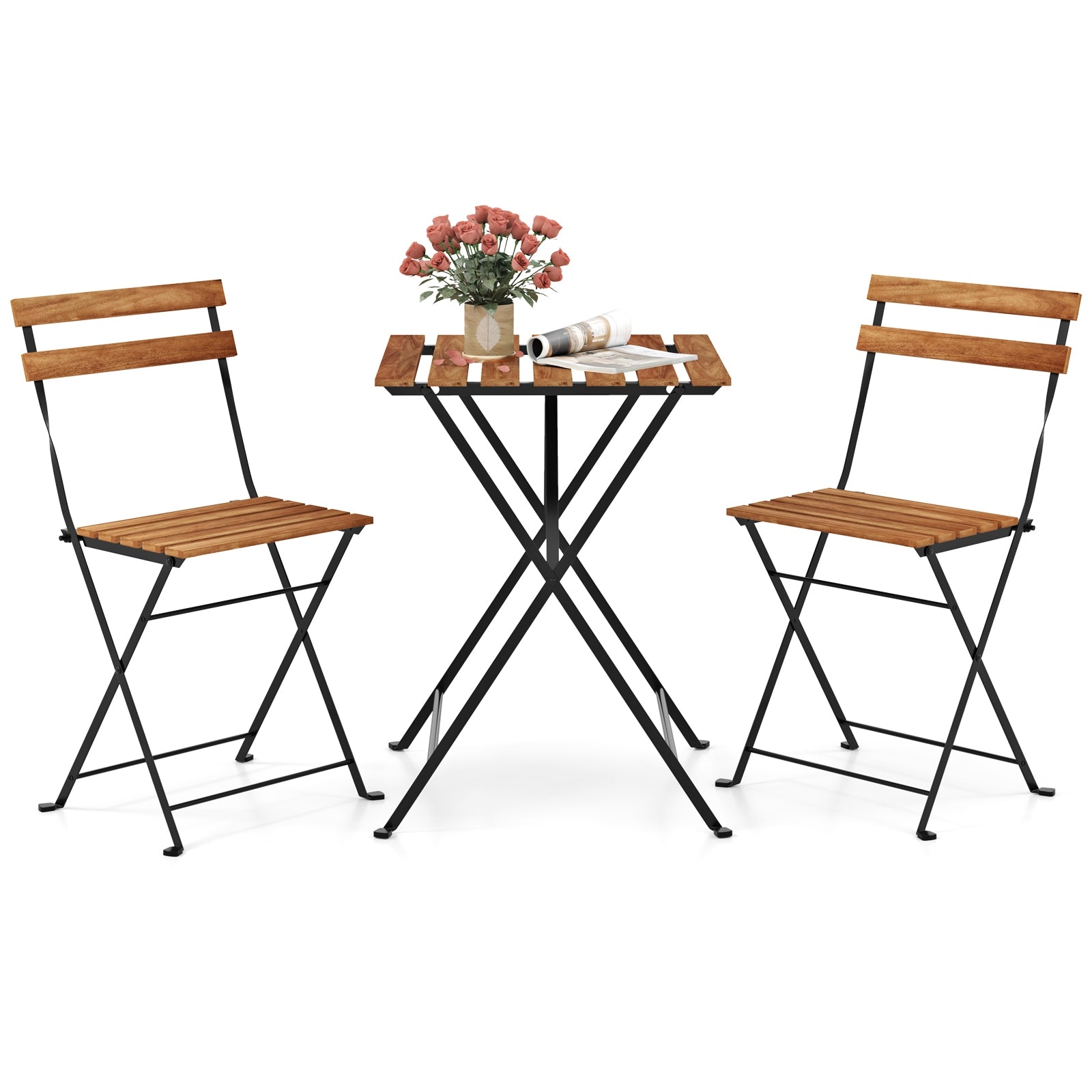 3 Piece Patio Acacia Wood Bistro Set with Slatted Seat and Tabletop, Brown Patio Dining Sets at Gallery Canada