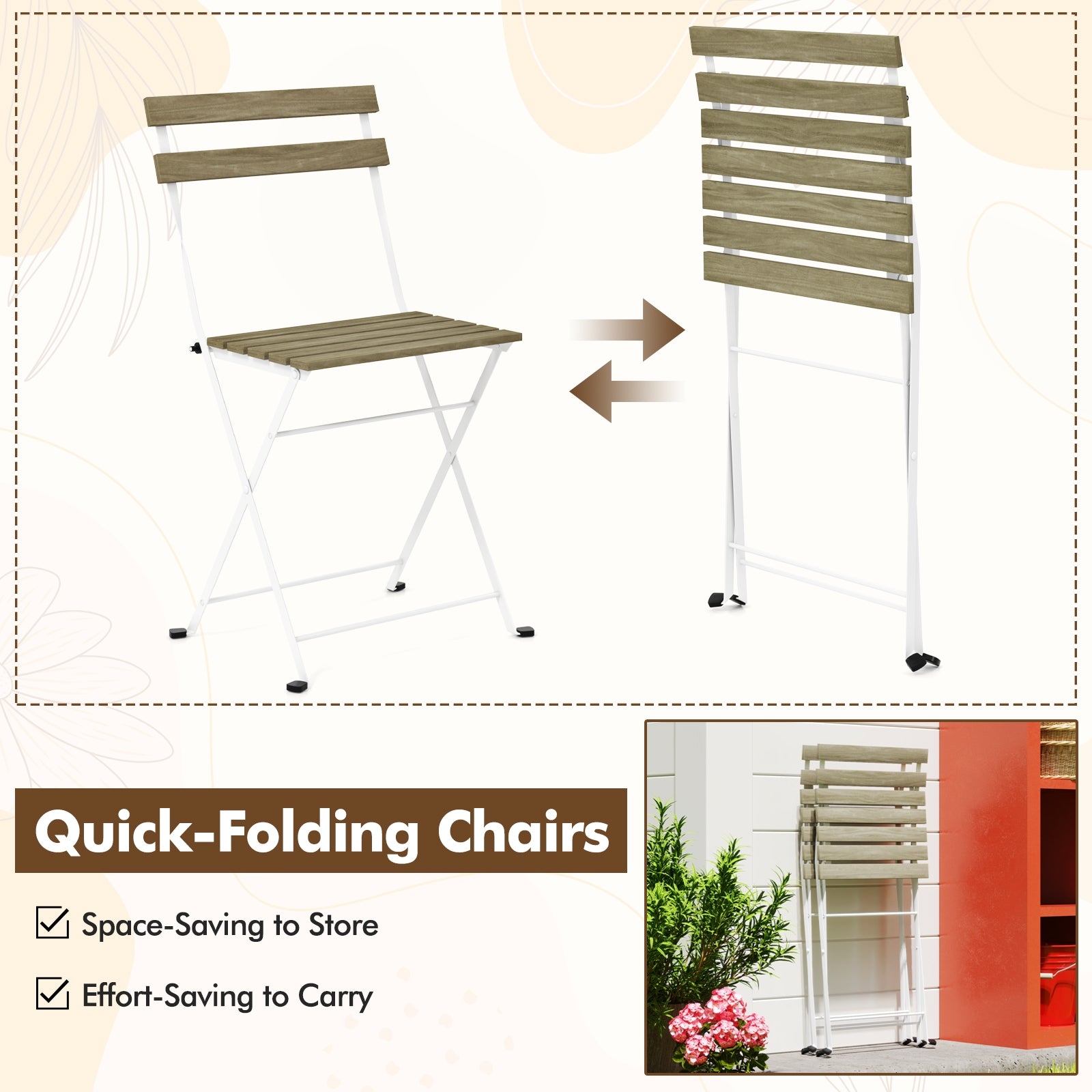 3 Piece Patio Acacia Wood Bistro Set with Slatted Seat and Tabletop, Gray Patio Dining Sets at Gallery Canada