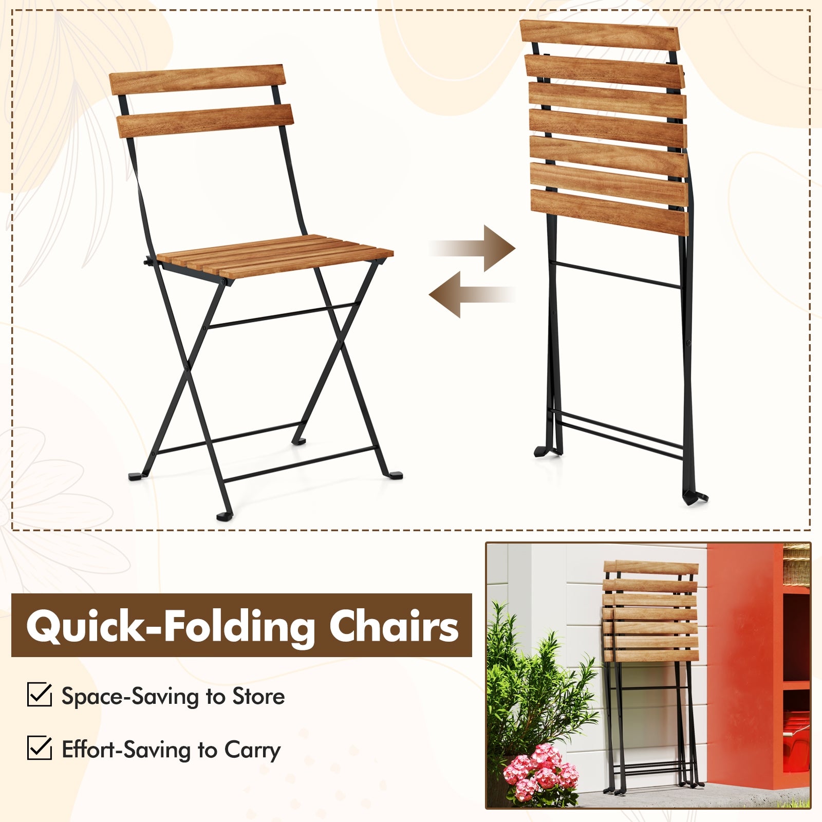 3 Piece Patio Acacia Wood Bistro Set with Slatted Seat and Tabletop, Brown Patio Dining Sets at Gallery Canada