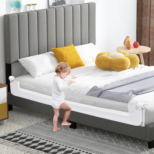 71-Inch Foldable Bed Rail Swing Down Baby Bed Guard Rail with Adjustable Safety Strap, White
