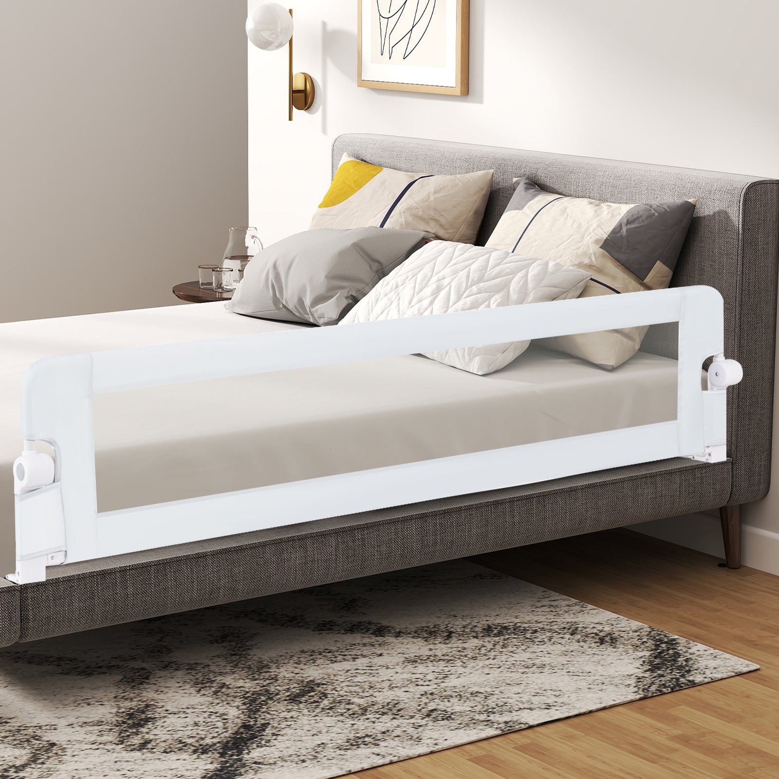71-Inch Foldable Bed Rail Swing Down Baby Bed Guard Rail with Adjustable Safety Strap, White Bed Rails at Gallery Canada