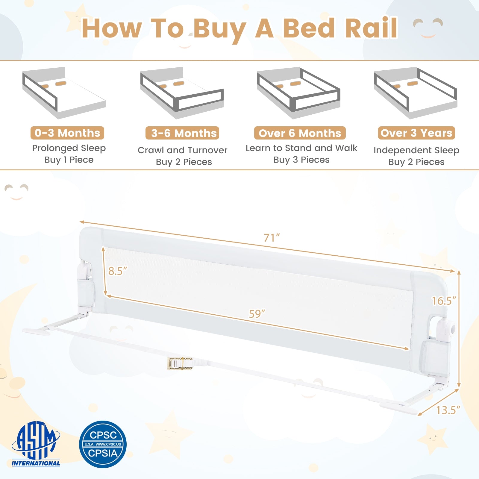 71-Inch Foldable Bed Rail Swing Down Baby Bed Guard Rail with Adjustable Safety Strap, White Bed Rails at Gallery Canada