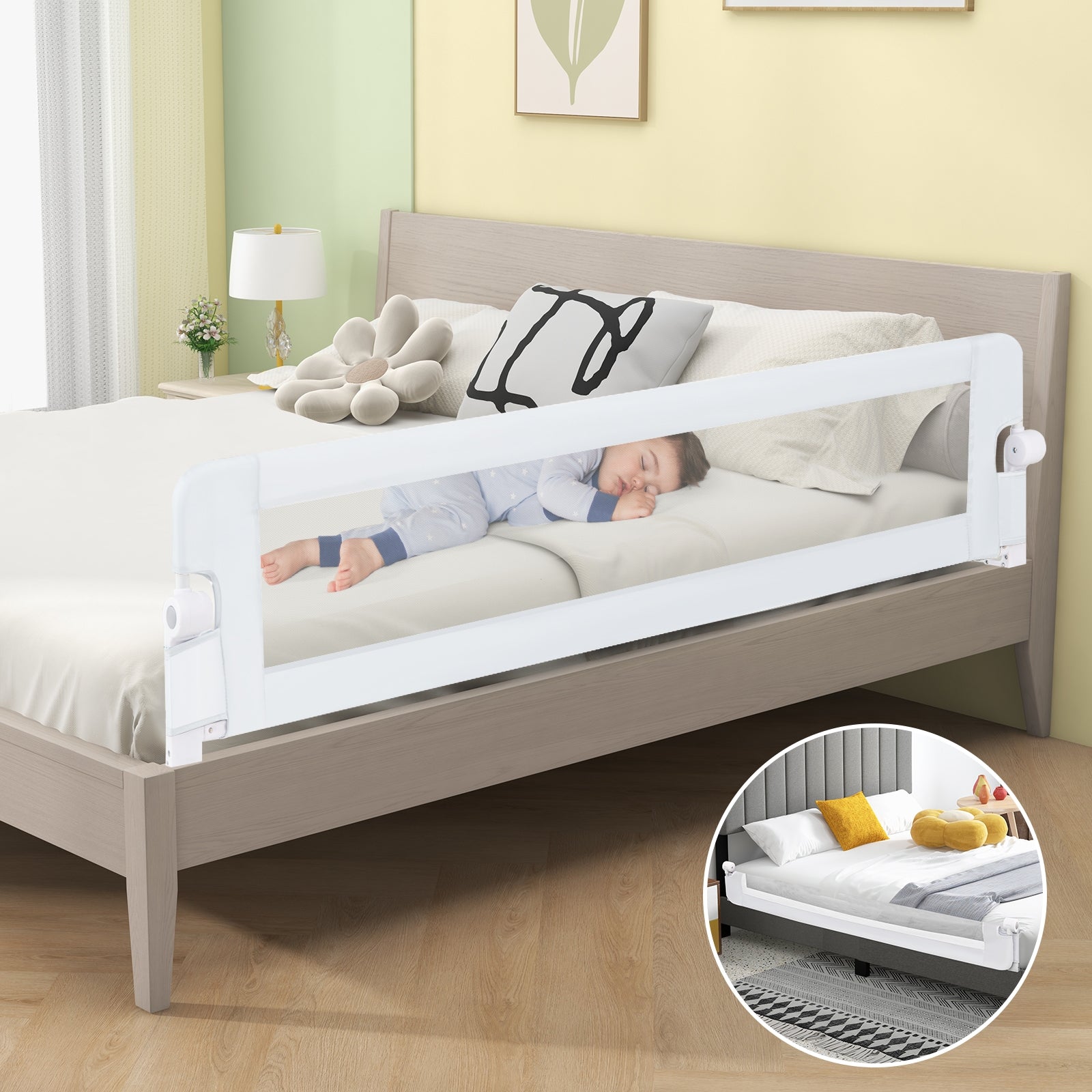 71-Inch Foldable Bed Rail Swing Down Baby Bed Guard Rail with Adjustable Safety Strap, White Bed Rails at Gallery Canada