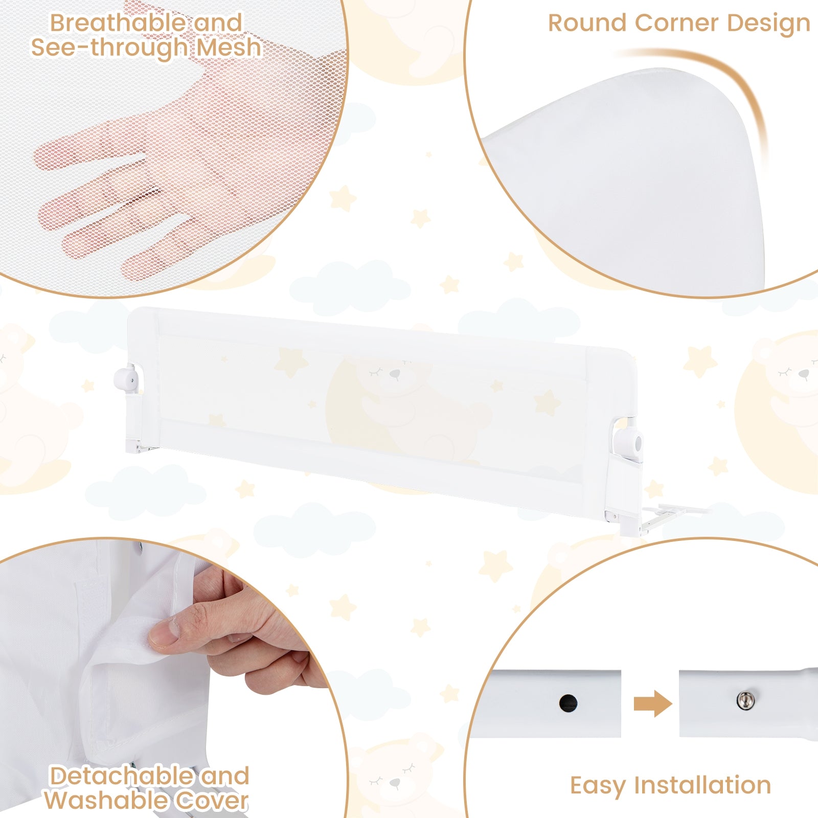 71-Inch Foldable Bed Rail Swing Down Baby Bed Guard Rail with Adjustable Safety Strap, White Bed Rails at Gallery Canada