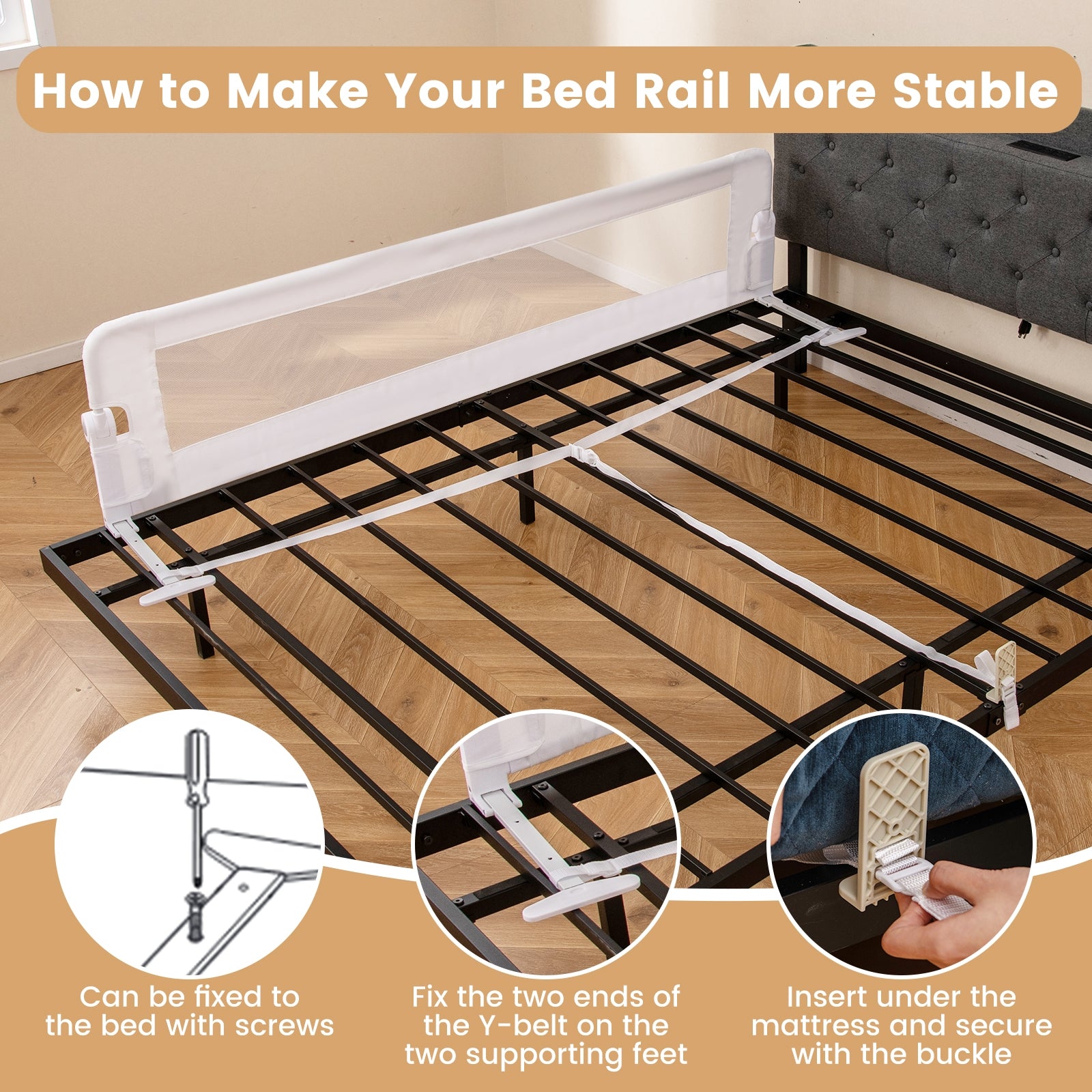 71-Inch Foldable Bed Rail Swing Down Baby Bed Guard Rail with Adjustable Safety Strap, White Bed Rails at Gallery Canada