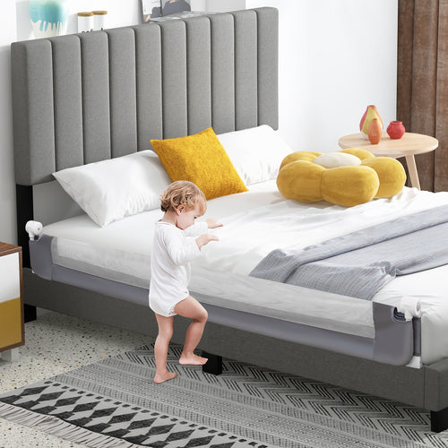 71-Inch Foldable Bed Rail Swing Down Baby Bed Guard Rail with Adjustable Safety Strap, Gray