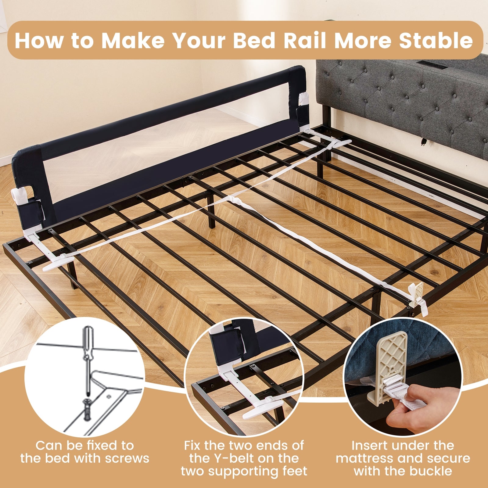 71-Inch Foldable Bed Rail Swing Down Baby Bed Guard Rail with Adjustable Safety Strap, Blue Bed Rails at Gallery Canada