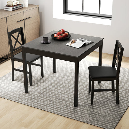 3-Piece Dining Table Set Wooden Square Kitchen Table for 2 People, Gray