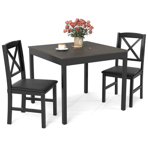 3-Piece Dining Table Set Wooden Square Kitchen Table for 2 People, Gray