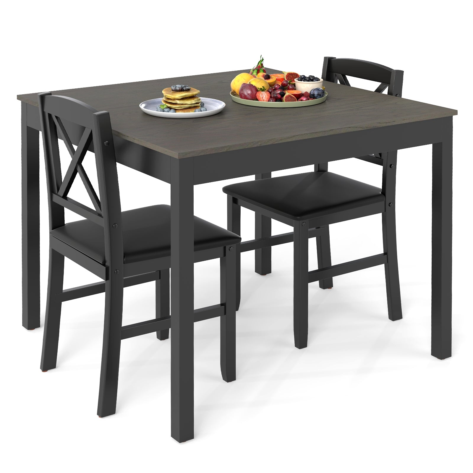 3-Piece Dining Table Set Wooden Square Kitchen Table for 2 People, Gray Dining Room Sets at Gallery Canada