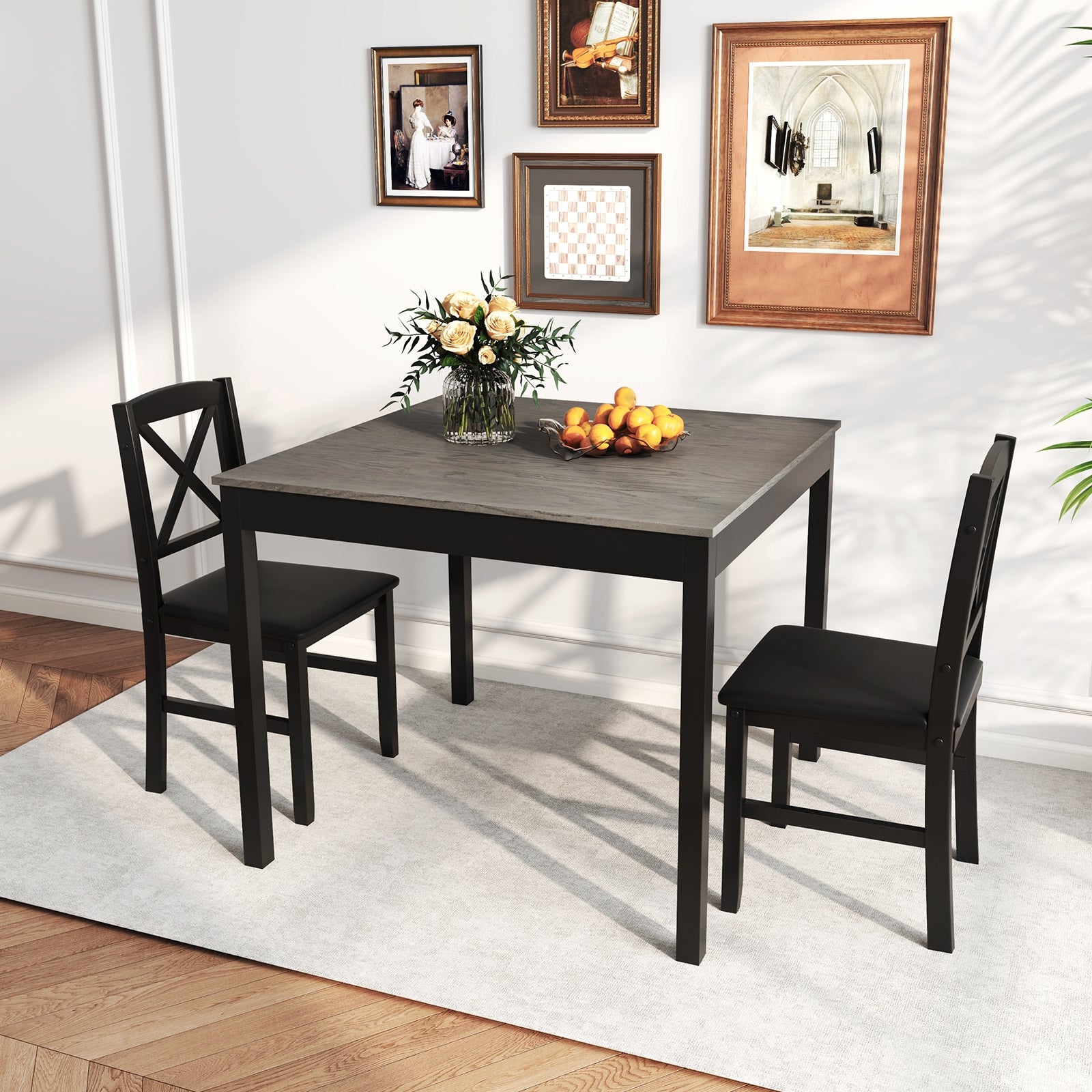 3-Piece Dining Table Set Wooden Square Kitchen Table for 2 People, Gray Dining Room Sets at Gallery Canada