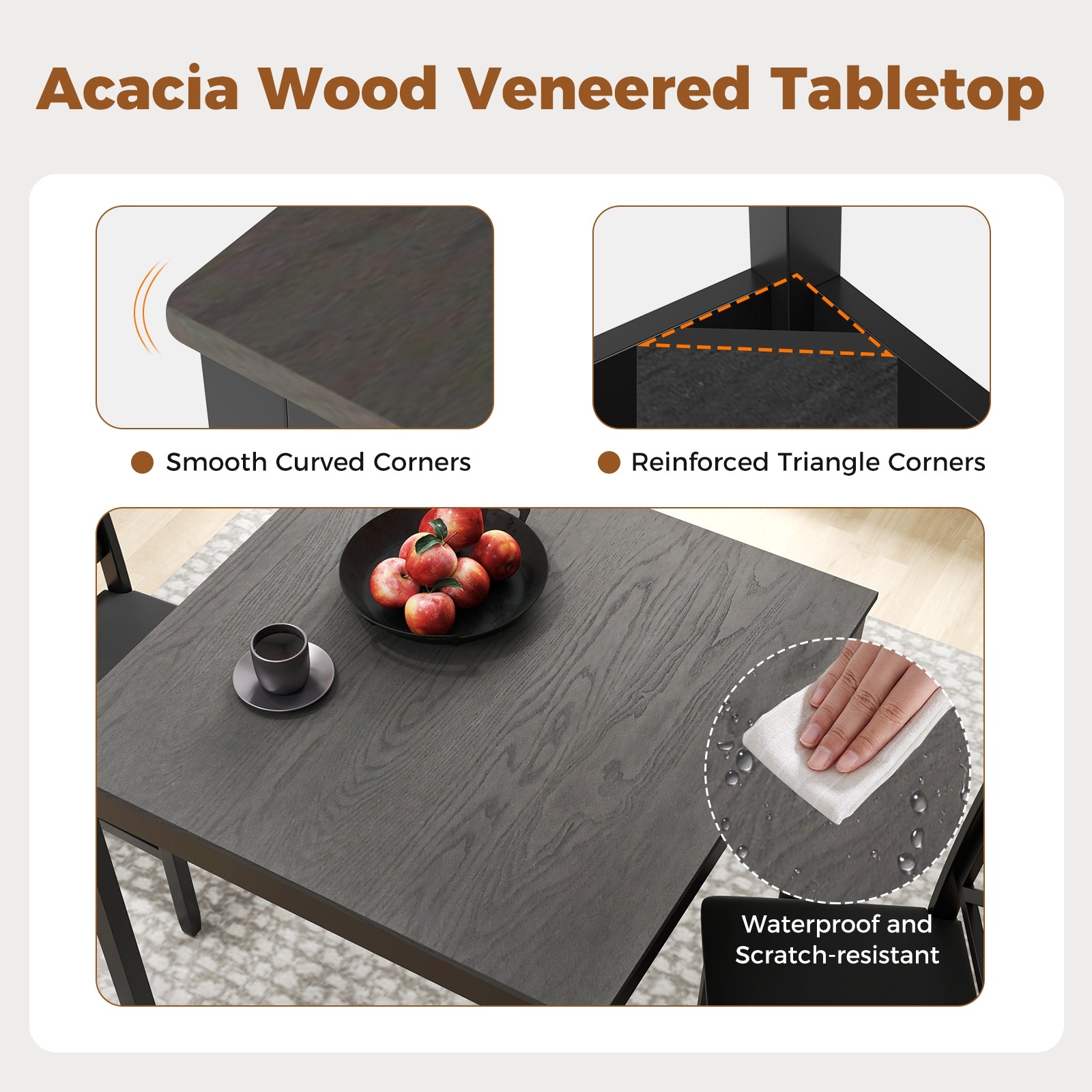 3-Piece Dining Table Set Wooden Square Kitchen Table for 2 People, Gray Dining Room Sets at Gallery Canada