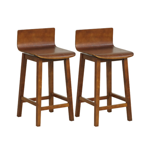 24.5 Inch Swivel Wooden Bar Stools Set of 2 with Rubber Wood Legs and Low Back, Walnut