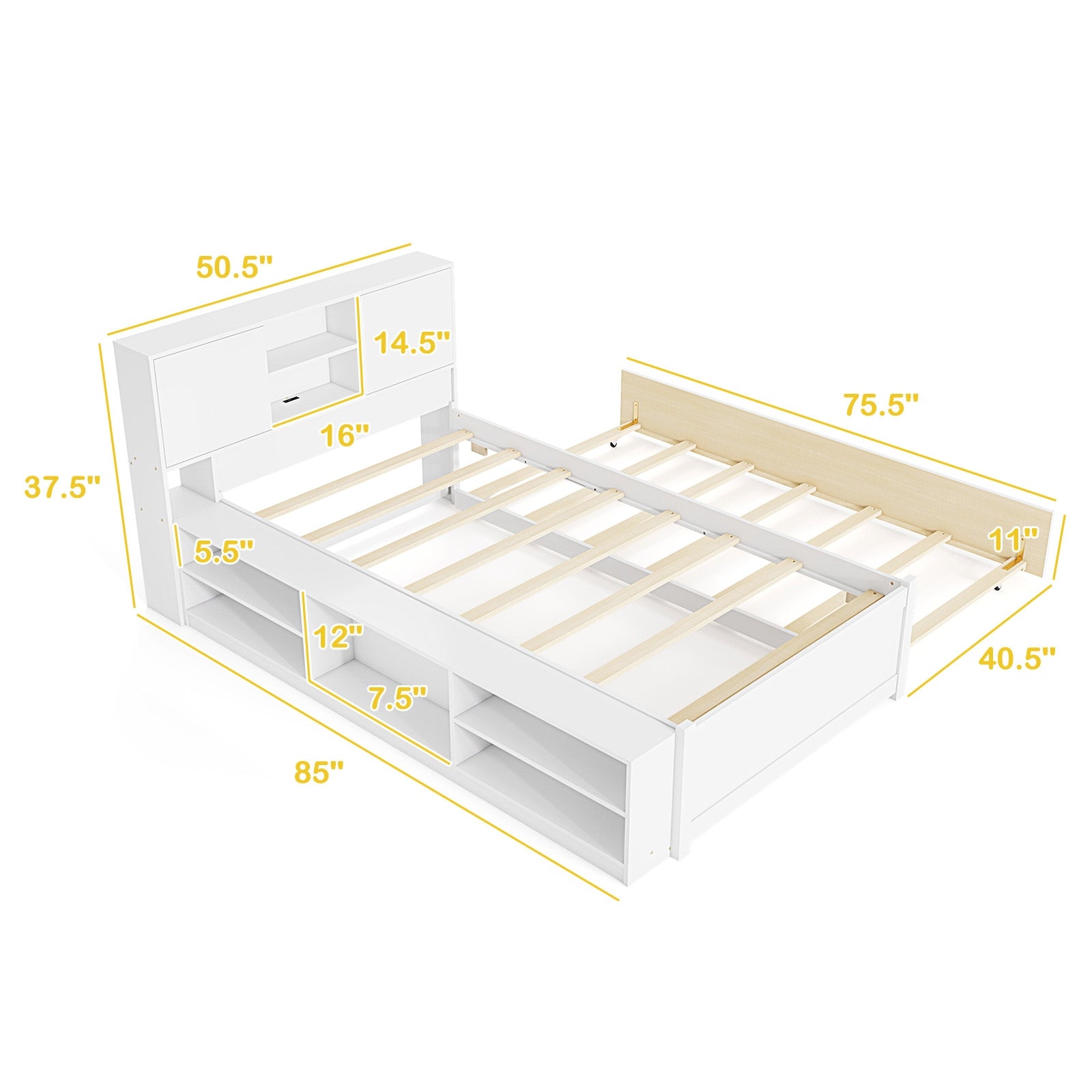 Twin Size Bed Frame with Trundle and Power Outlets, White Trundle Bed Frame at Gallery Canada