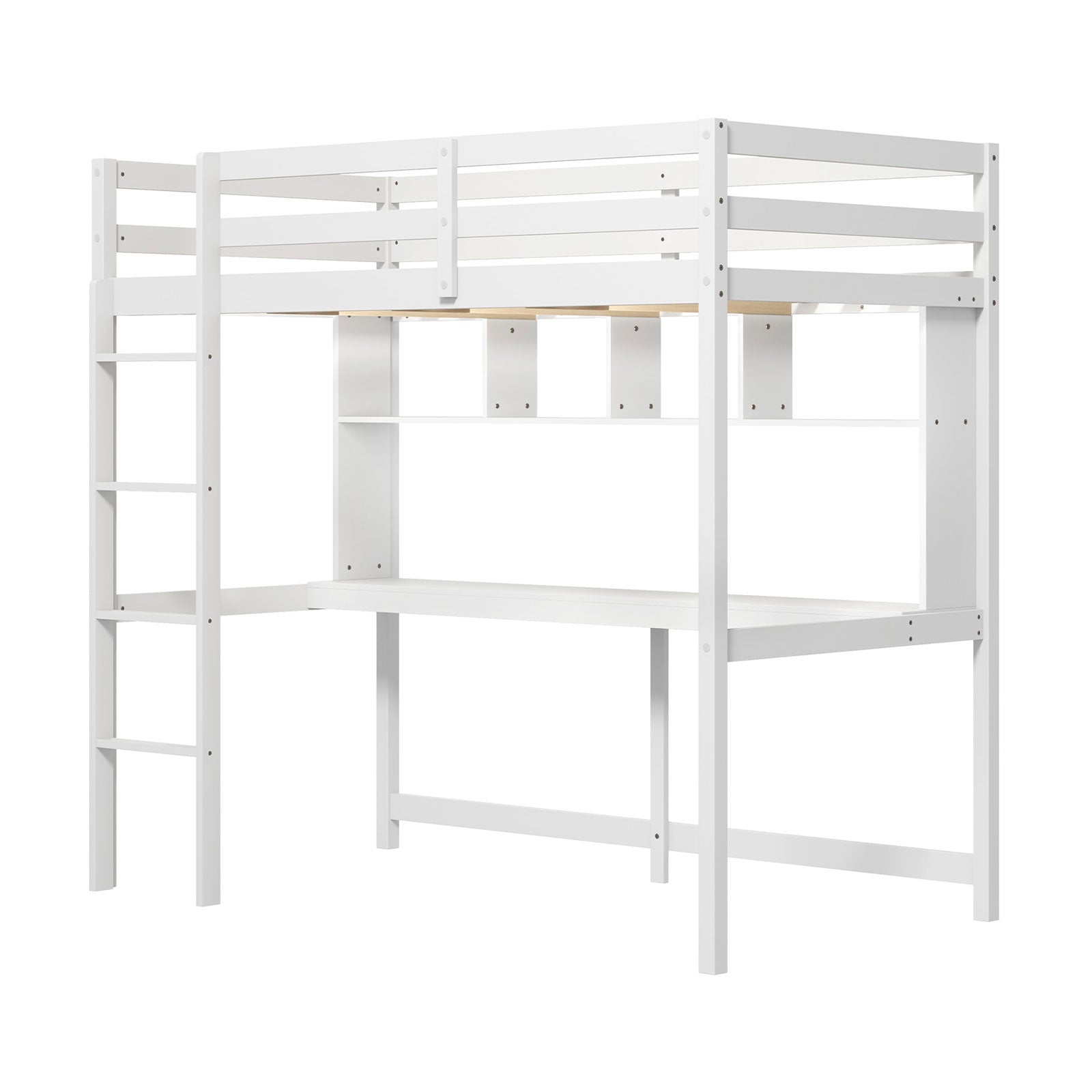 Twin Size Loft Bed with Desk and Shelves for Home Dorm Apartment No Box Spring Needed, White Simple Bed Frame White at Gallery Canada