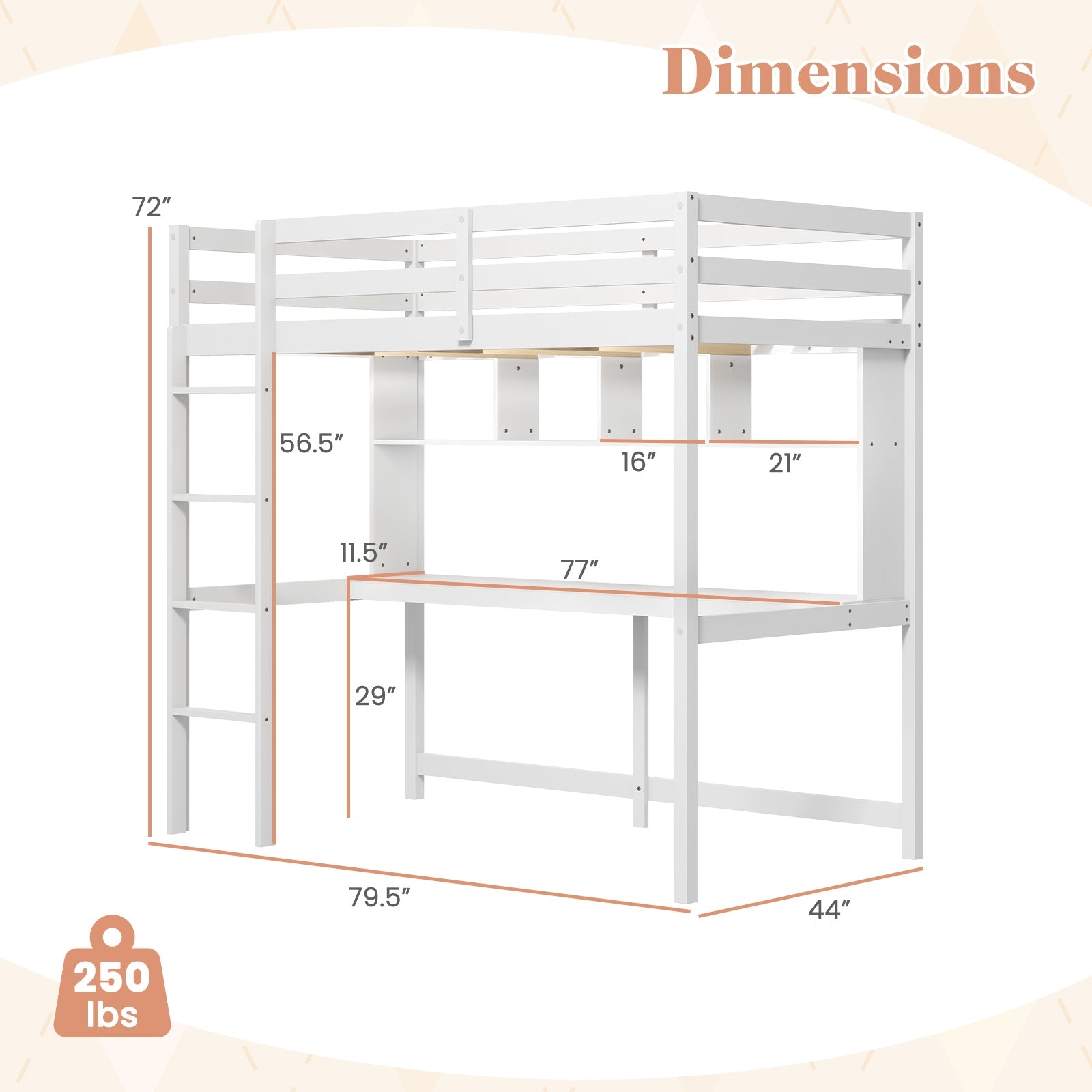 Twin Size Loft Bed with Desk and Shelves for Home Dorm Apartment No Box Spring Needed, White Simple Bed Frame at Gallery Canada