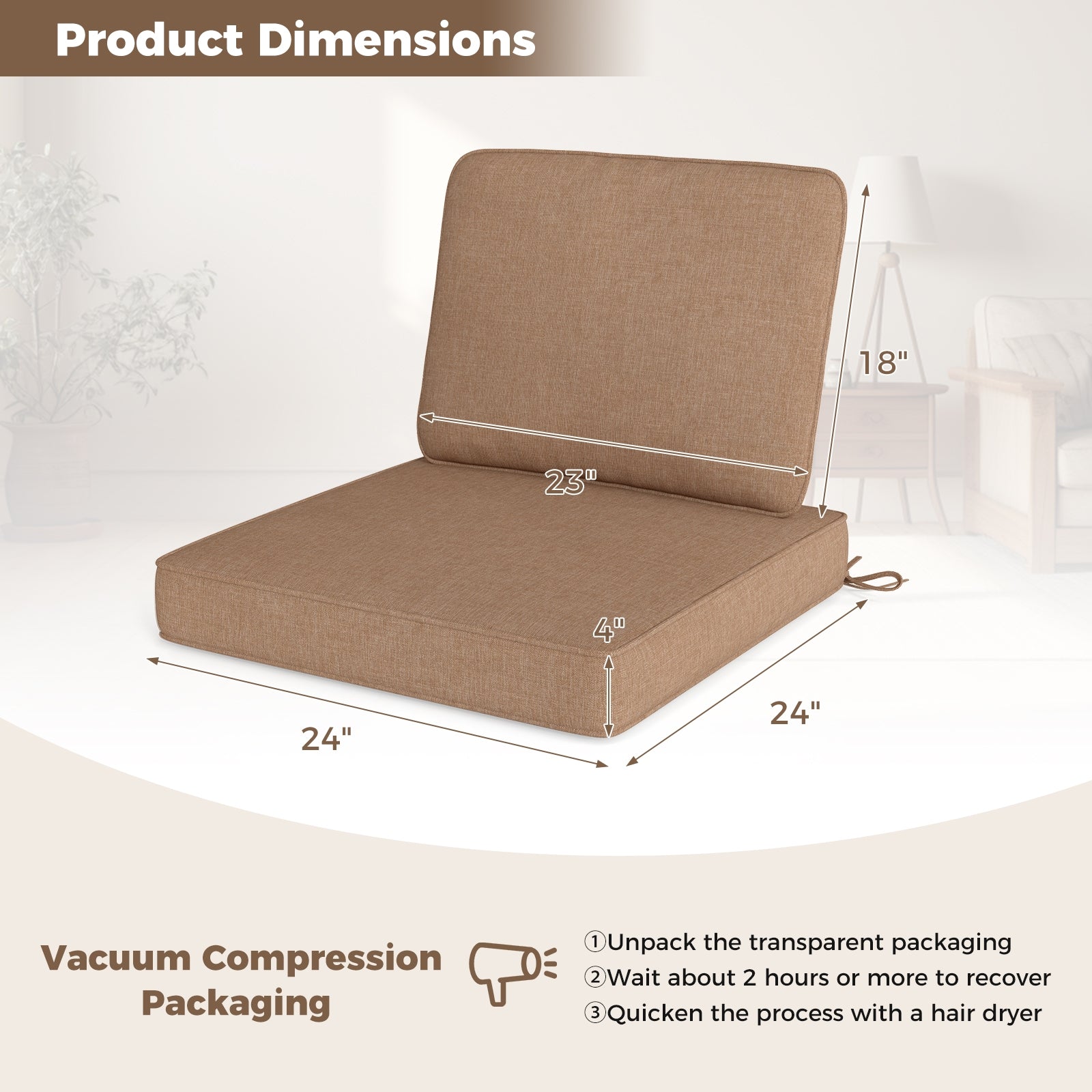 Set of 4 Outdoor Patio Cushion Set with Removable Covers, Brown Outdoor Furniture Accessories at Gallery Canada