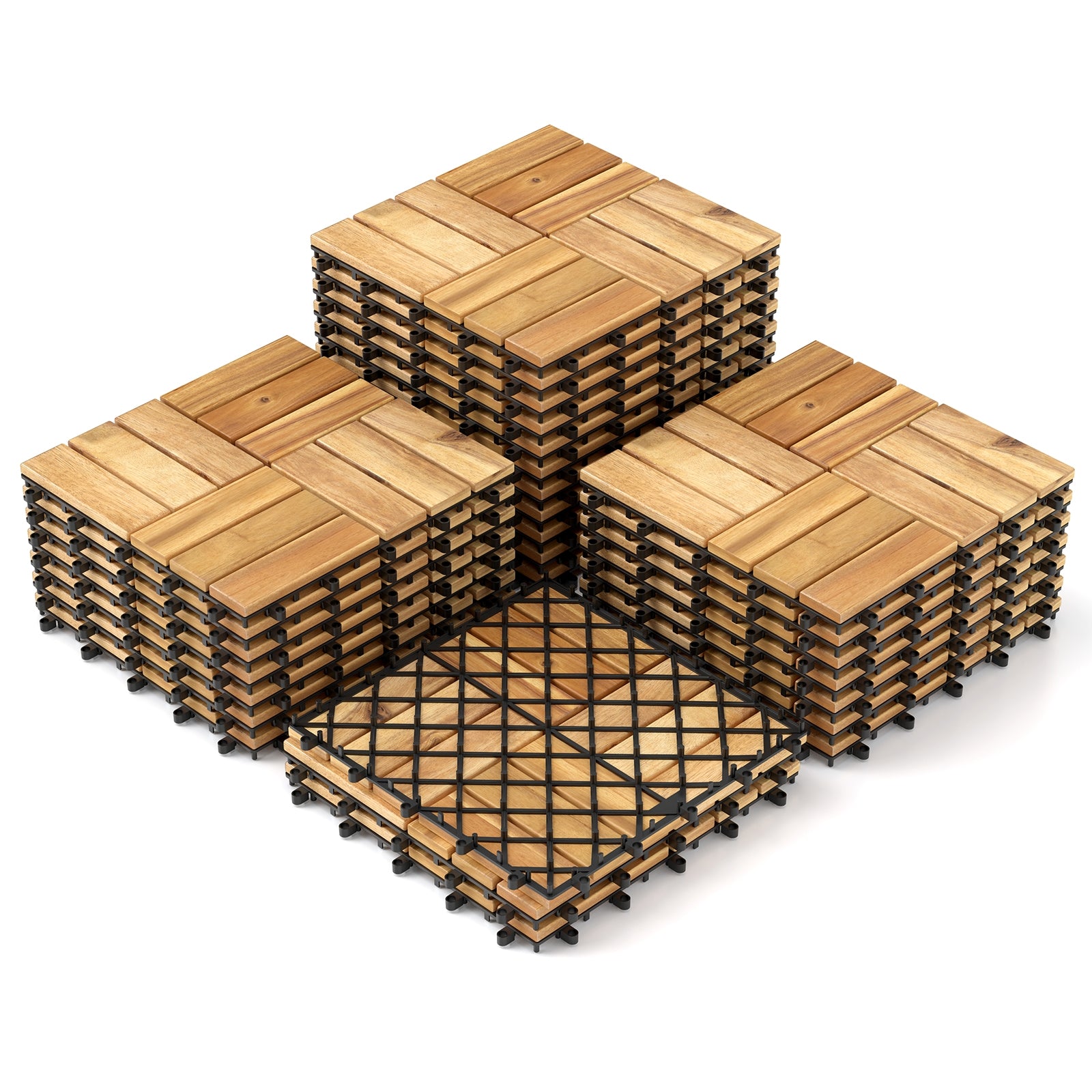 Pack of 30 Acacia Wood Interlocking Deck Tiles, Brown Decorative Fencing & Flooring Brown at Gallery Canada
