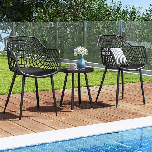 3 Piece Patio Chair Set with PP Seat and Tabletop for Porch, Black