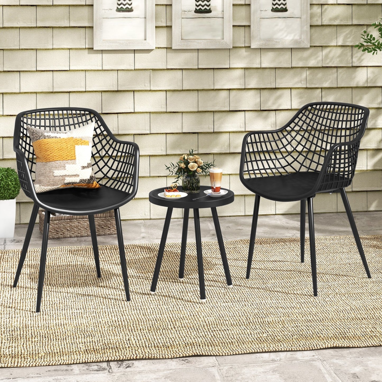 3 Piece Patio Chair Set with PP Seat and Tabletop for Porch, Black Patio Conversation Sets   at Gallery Canada