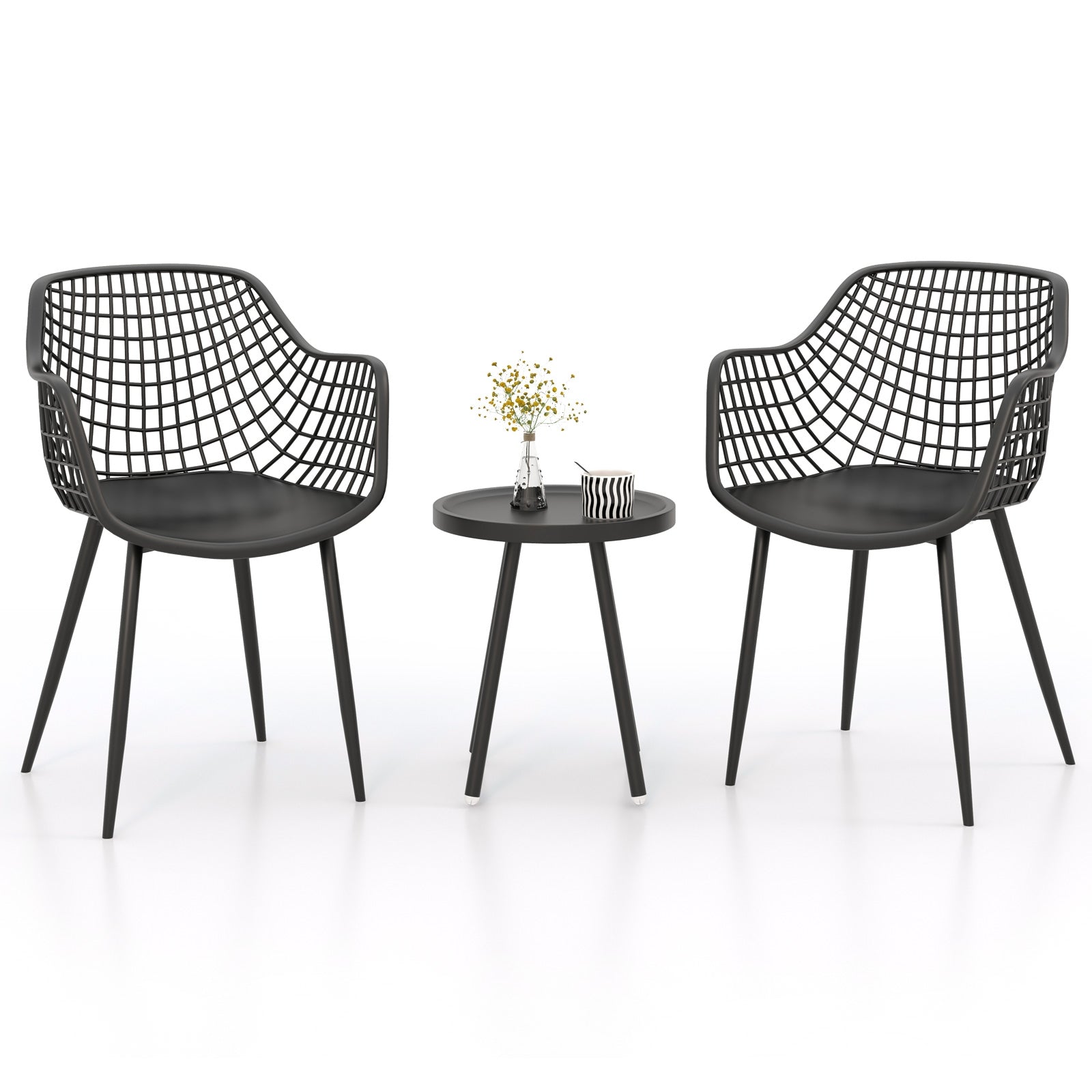 3 Piece Patio Chair Set with PP Seat and Tabletop for Porch, Black Patio Conversation Sets Black  at Gallery Canada