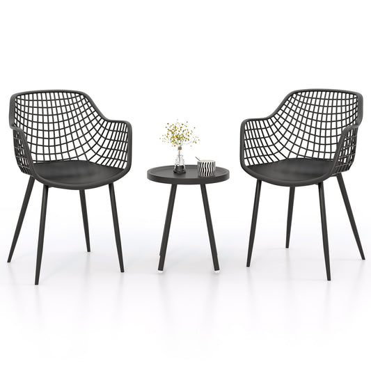 3 Piece Patio Chair Set with PP Seat and Tabletop for Porch, Black Patio Conversation Sets Black  at Gallery Canada