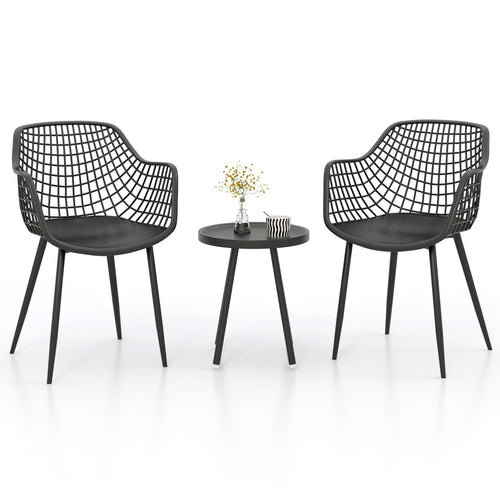 3 Piece Patio Chair Set with PP Seat and Tabletop for Porch, Black