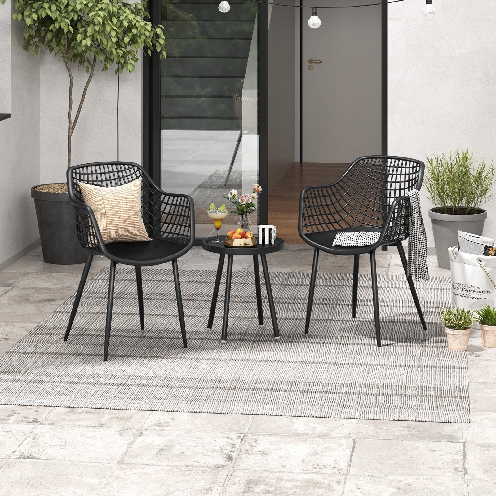 3 Piece Patio Chair Set with PP Seat and Tabletop for Porch, Black Patio Conversation Sets   at Gallery Canada