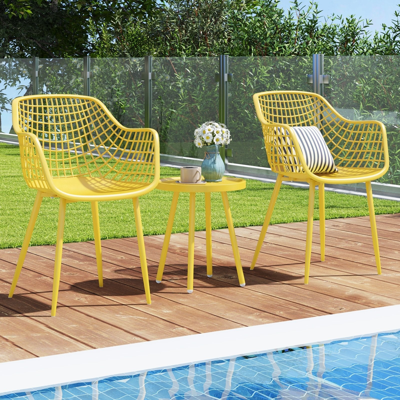 3 Piece Patio Chair Set with PP Seat and Tabletop for Porch, Yellow Patio Conversation Sets   at Gallery Canada