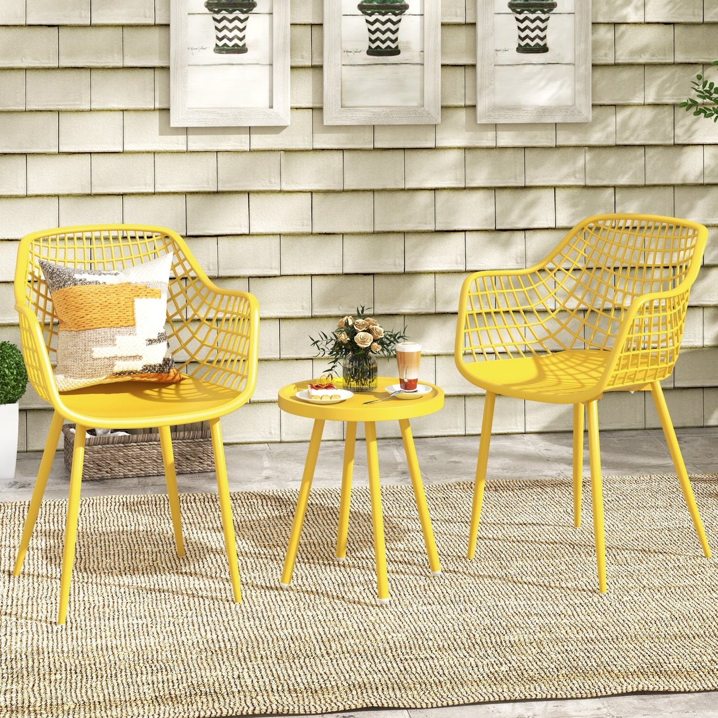 3 Piece Patio Chair Set with PP Seat and Tabletop for Porch, Yellow Patio Conversation Sets   at Gallery Canada