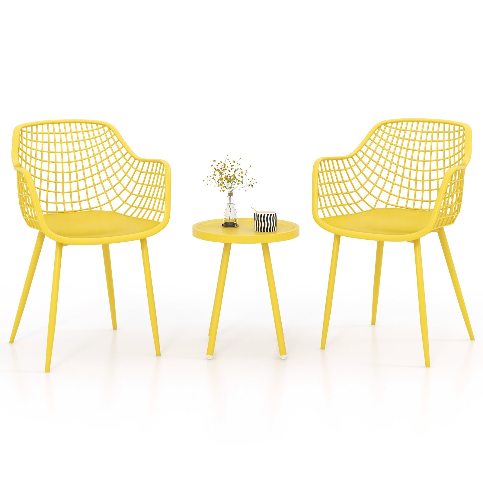 3 Piece Patio Chair Set with PP Seat and Tabletop for Porch, Yellow Patio Conversation Sets Yellow  at Gallery Canada