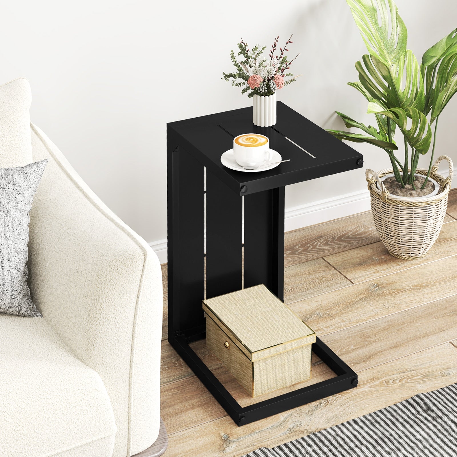 Set of 2 C-Shaped End Table with Adjustable Foot Pads for Indoors Outdoors, Black End & Side Tables at Gallery Canada