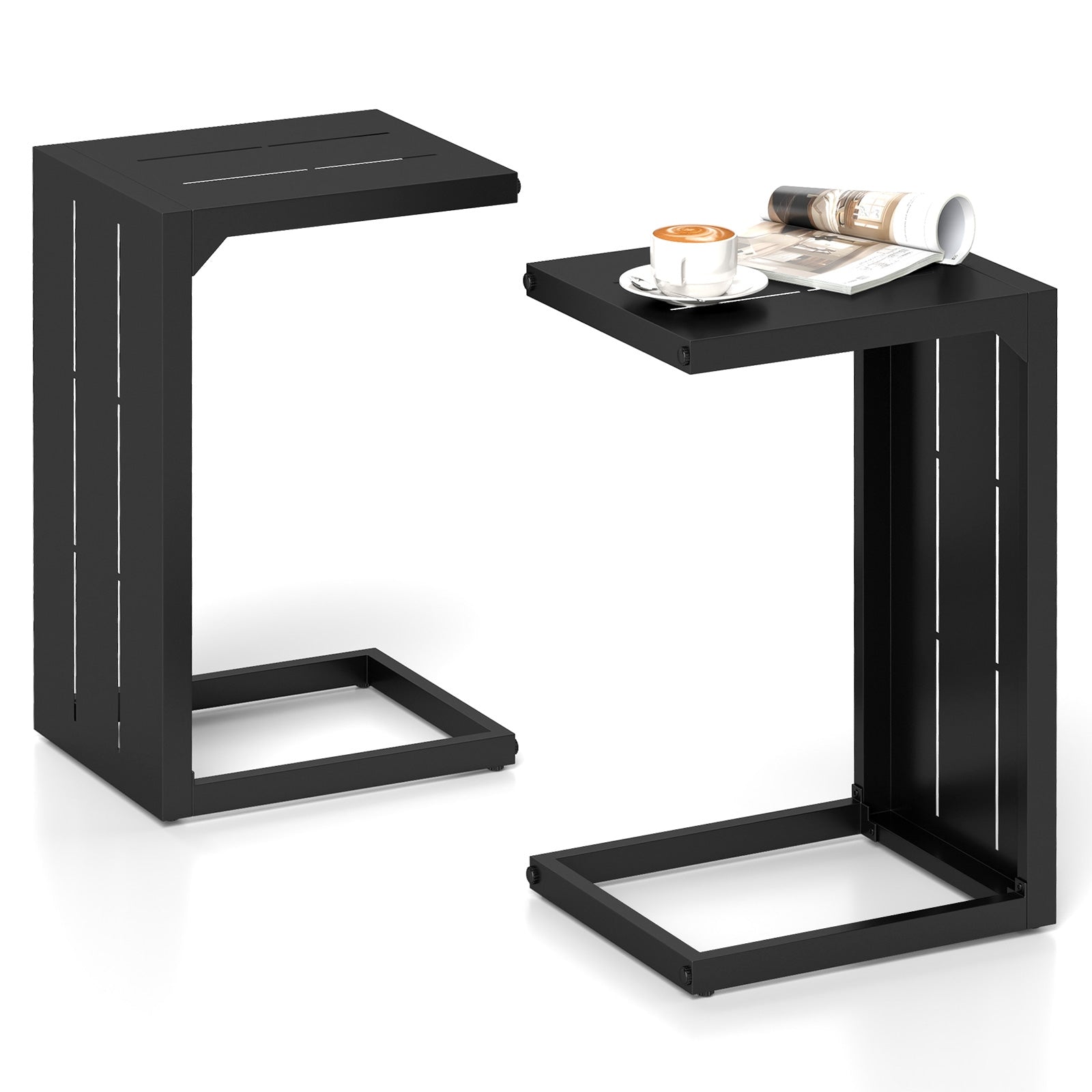 Set of 2 C-Shaped End Table with Adjustable Foot Pads for Indoors Outdoors, Black End & Side Tables Black at Gallery Canada