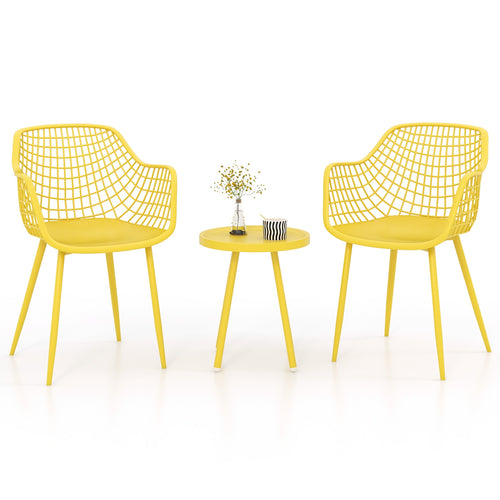 3 Piece Patio Chair Set with PP Seat and Tabletop for Porch, Yellow