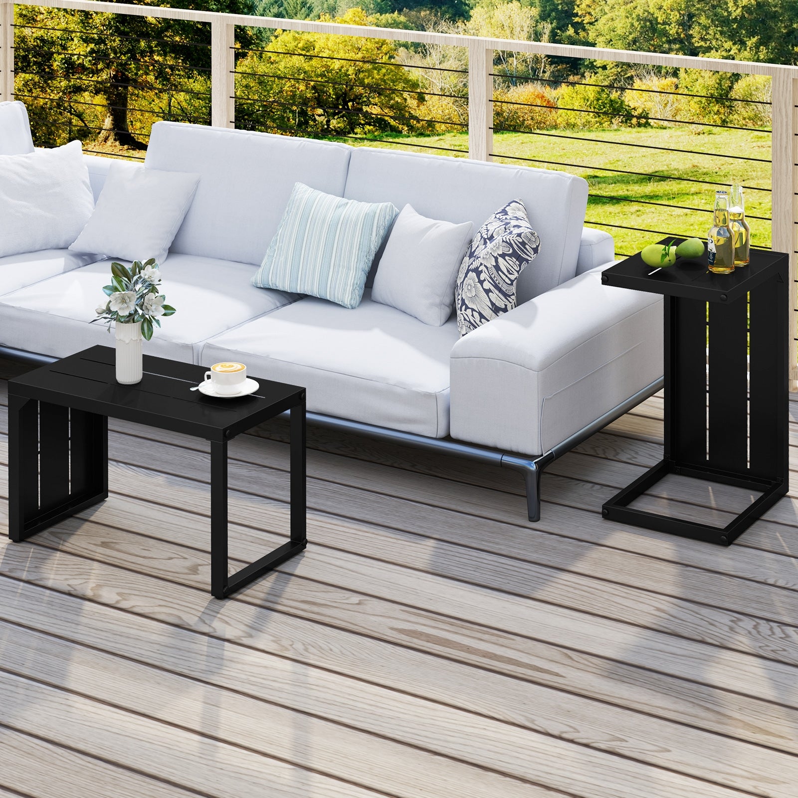 Set of 2 C-Shaped End Table with Adjustable Foot Pads for Indoors Outdoors, Black End & Side Tables at Gallery Canada