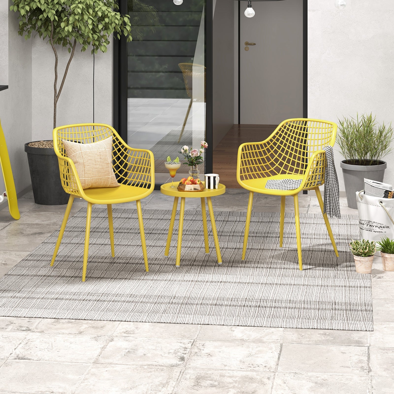 3 Piece Patio Chair Set with PP Seat and Tabletop for Porch, Yellow Patio Conversation Sets   at Gallery Canada