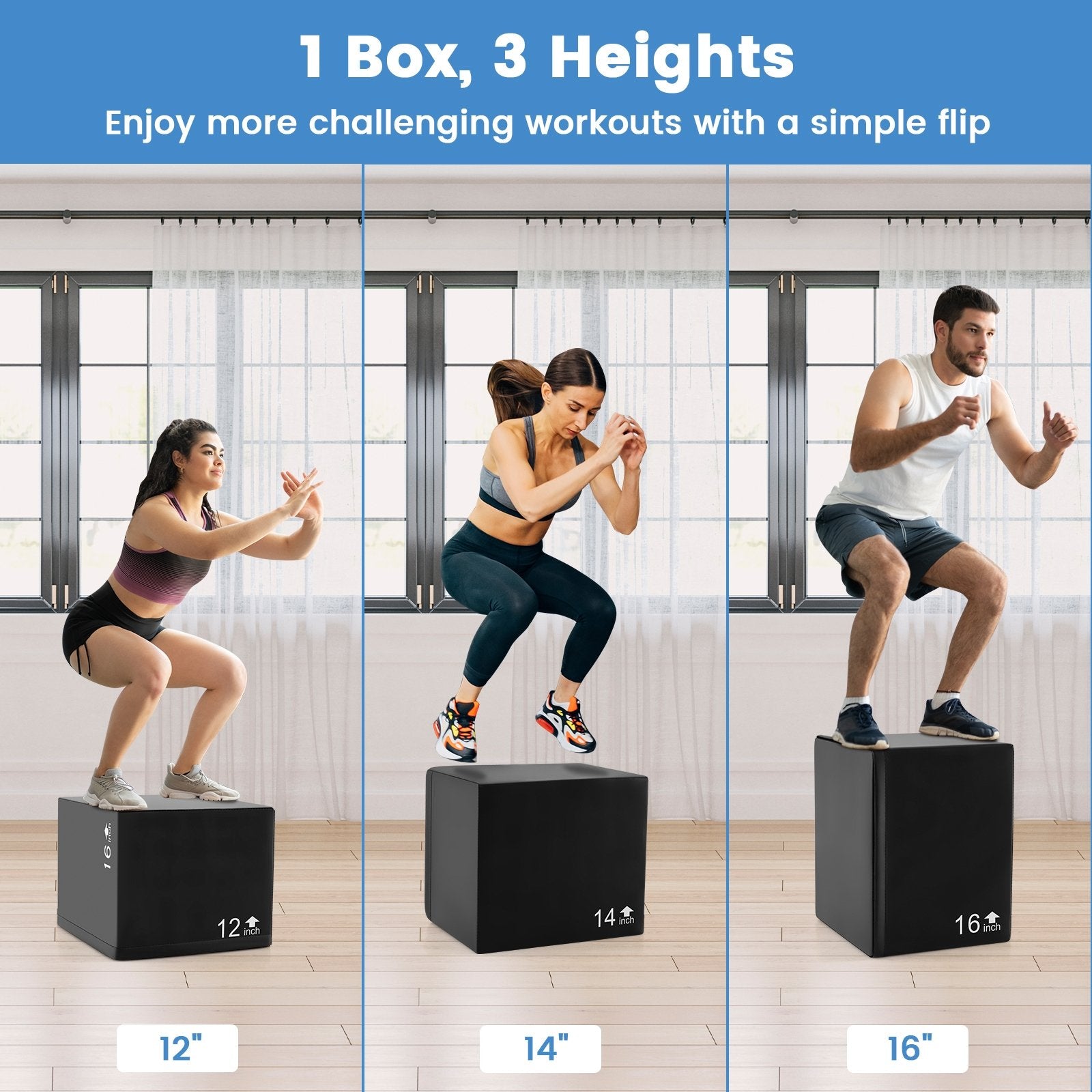 3 In 1 Foam Plyometric Box with 3 Heights and Easy-to-Clean PU Cover-16 Inches Sport Equipments at Gallery Canada